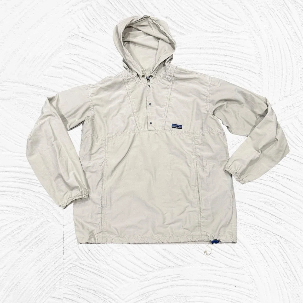 Vintage Patagonia Mens L Hooded Pullover Windbreaker Anorak 80s USA Tan *flaw*